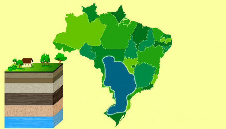 Localização do Aquífero Guarani no Brasil e sua representação de solo. 