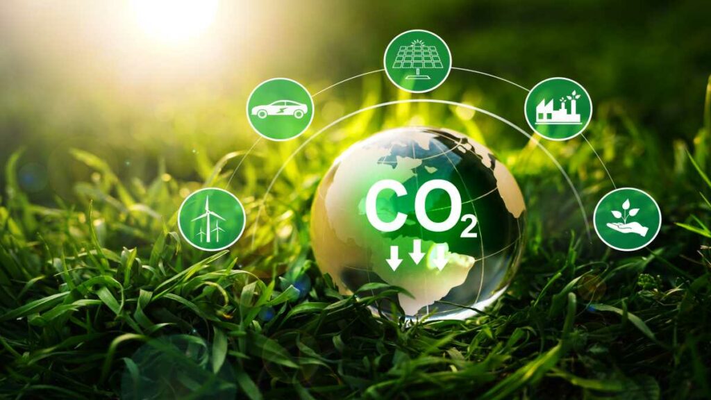 Ilustração de CO2 e seu ciclo sob um gramado