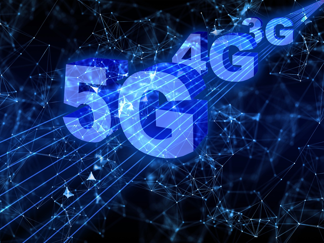 Ilustração demonstrando os símbolos 5G, 4G e 3G desenhados como se fossem linhas de conexão