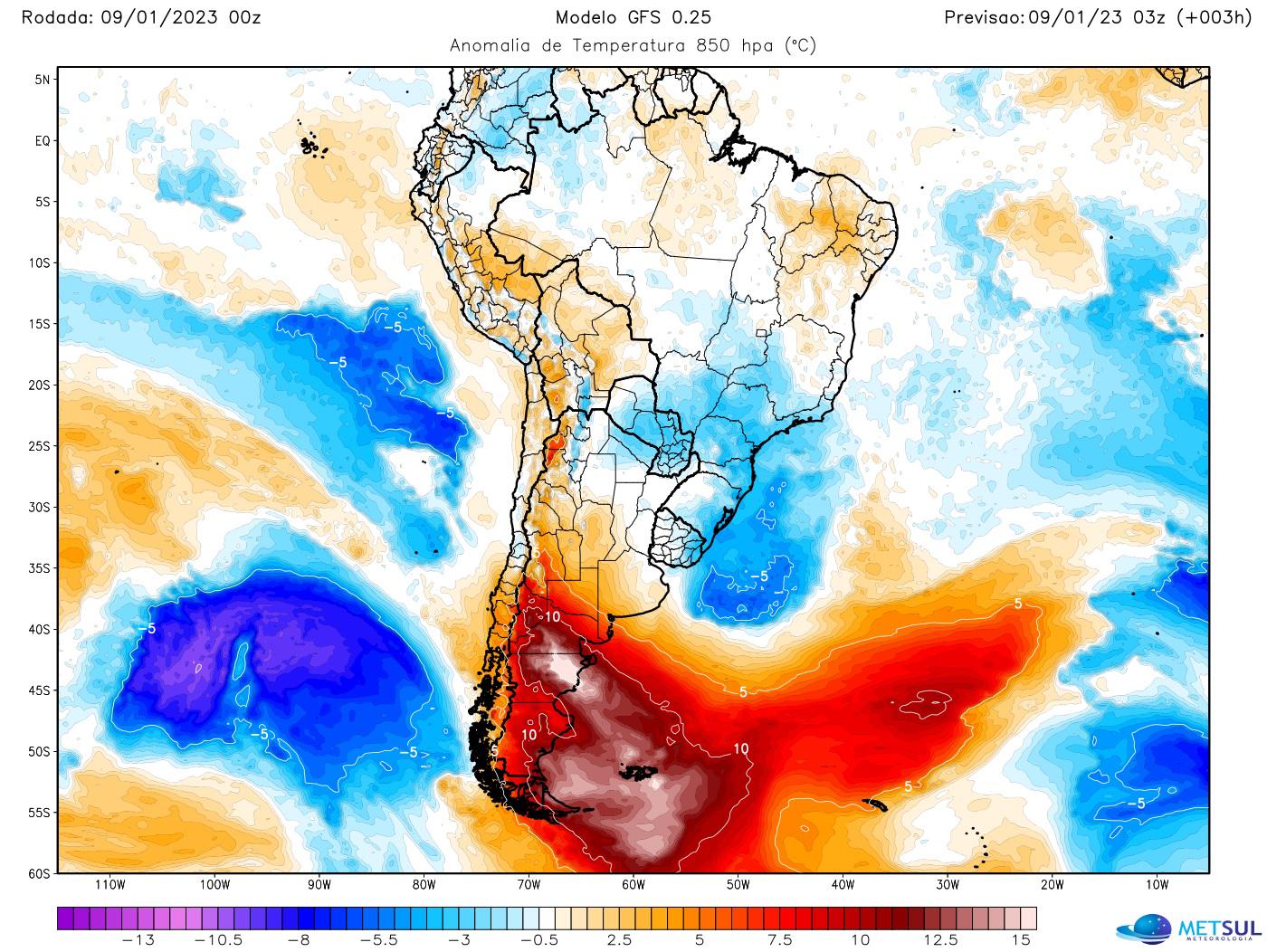 Mapa meteorológico indicando as previsões de temperaturas na América do Sul